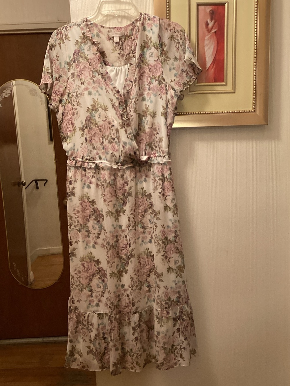LC Lauren Conrad Pink Floral Ruffle Midi Dress